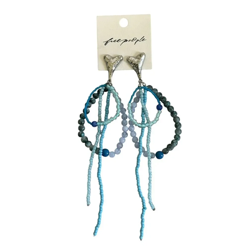 Free People Reese Mixed Sky Blue Dangle Beaded Earrings NWT